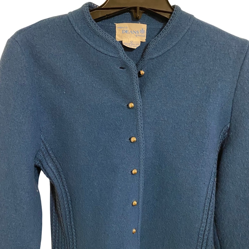Vintage Knit Grandmacore Deans of Scotland Cardigan Womens L Blue Wool Rib - Picture 3 of 7